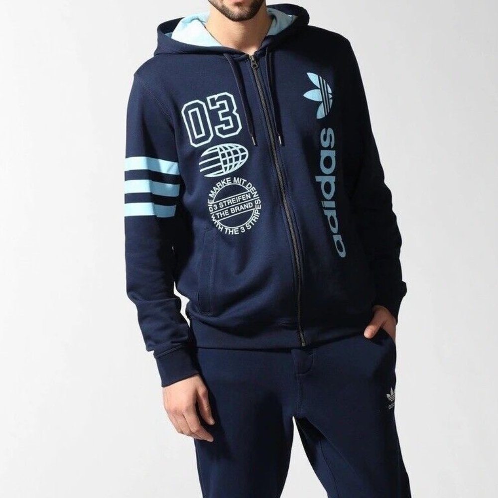 Adidas Originals Men's Navy Logos Hoodie Size Small S18692